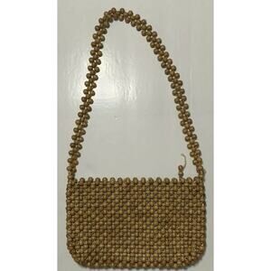 Dorette Baguette Handbag Purse Womens Tan Beaded Inner Pockets Shoulder Strap